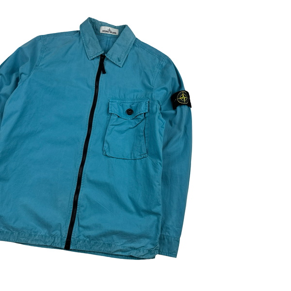 Stone Island 2020 Blue Zipped Cotton Overshirt - Small