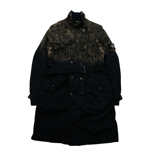 Stone Island 2008 Raso Gommato Hand Painted Camo Trench Jacket - Large