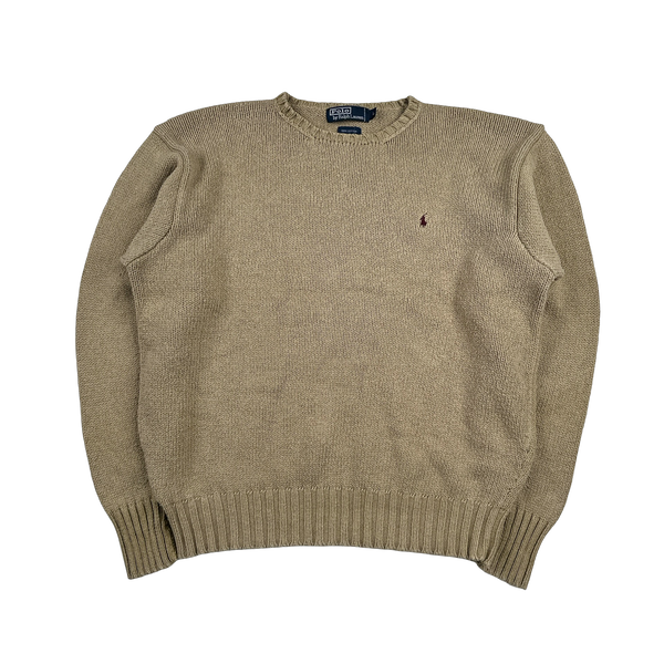 Ralph Lauren Tan Knit Crewneck Jumper - Large