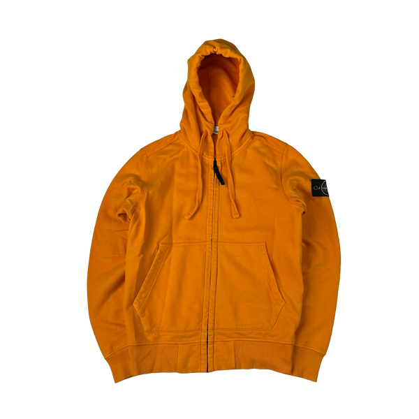 Stone Island 2017 Orange Cotton Zipped Hoodie - Small
