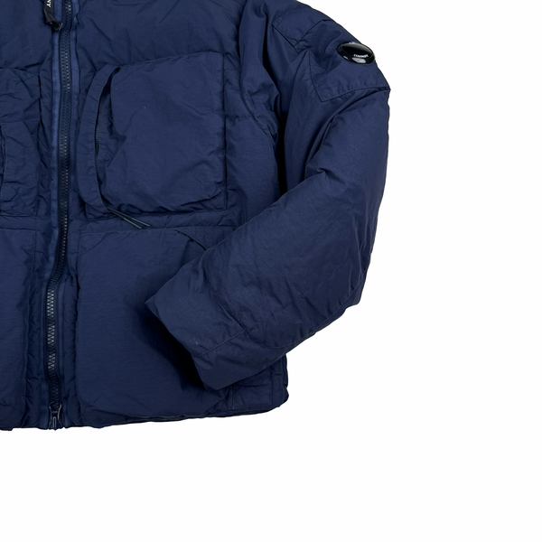 CP Company Navy Flatt Nylon Down Filled Lens Viewer Puffer Jacket - Small