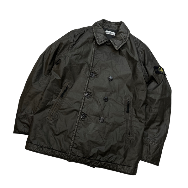 Stone Island 30th Anni Brown Mussola Gommata Double Breasted Jacket - Small