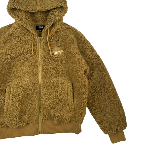Stussy Teddy Fleece Zipped Hooded Spellout Jumper - Medium