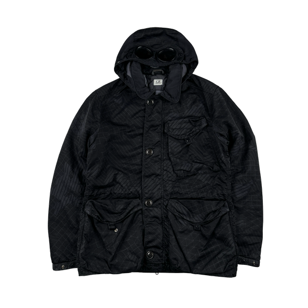 CP Company Black M Bossed Quilted Goggle Jacket - Medium