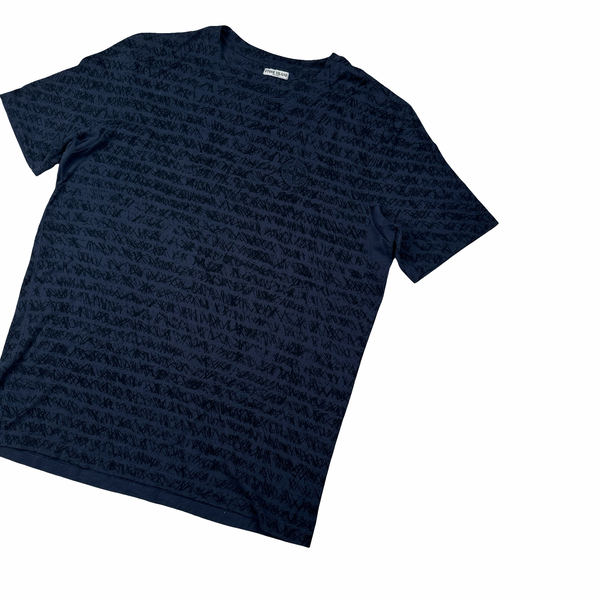 Stone Island 2004 Monogram Spellout Navy Cotton T Shirt - Medium