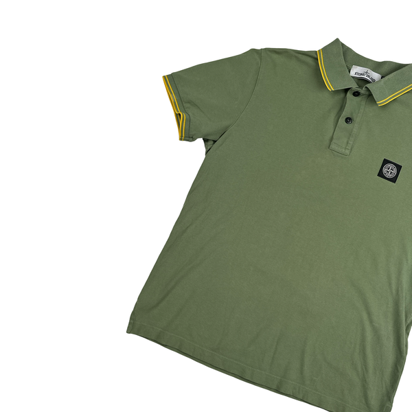 Stone Island 2018 Green Yellow Piping Polo Shirt - Large