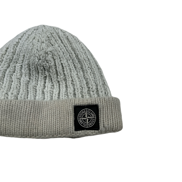 Stone Island White Wool Dual Material Patch Beanie