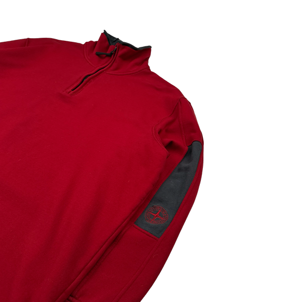 Stone Island 2003 Red  Compass Stretch Cotton Fleece Lined Quarter Zip Jumper - XXL