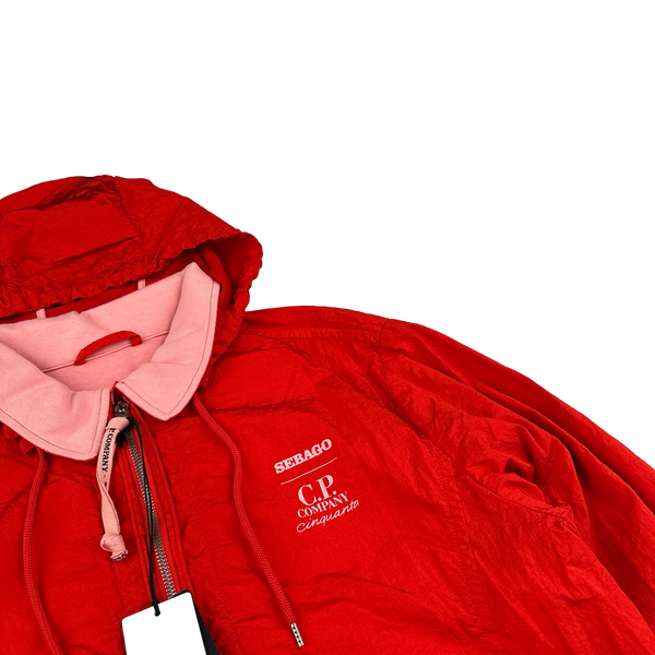 CP Company X Sebago Red Nylon Cotton Lined Collared Jacket - Small