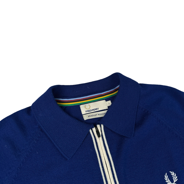 Fred Perry Bradley Wiggins Blue Zipped Collared Knit Jumper - Large