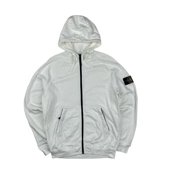 Stone Island 2022 White Zip Up Hoodie - Large