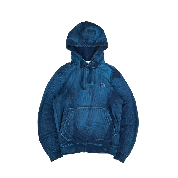 Stone Island 2018 Indigo Blue Hand Brushed Pullover Hoodie - Large