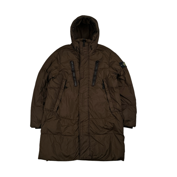 Stone Island 2021 Crinkle Reps Brown Down Filled Parka Jacket - Medium