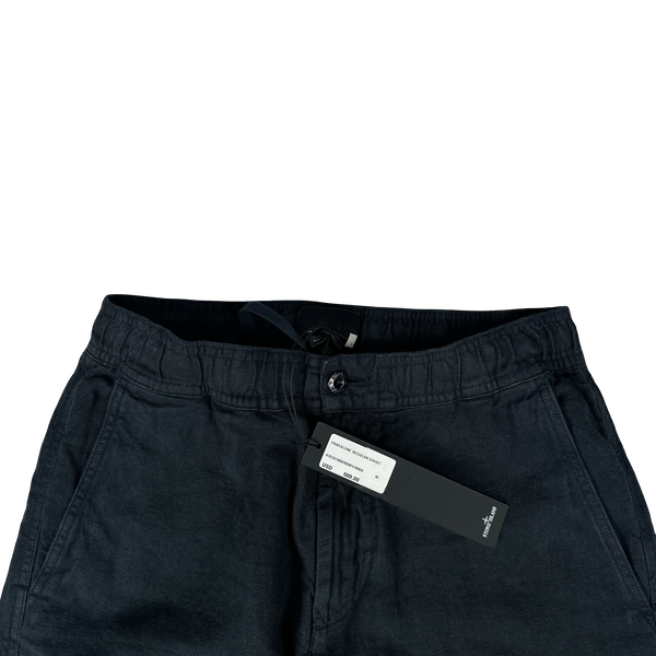 Stone Island Ghost 2025 Navy Type Re Fit Linen Cargo Trousers - Small
