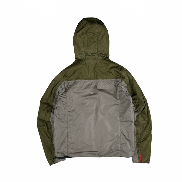 Prada Grey/Khaki Red Tab Reversible Nylon Windbreaker Jacket - Large