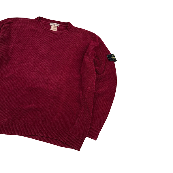 Stone Island 1998 Red Chenille Knit Vintage Jumper - Medium