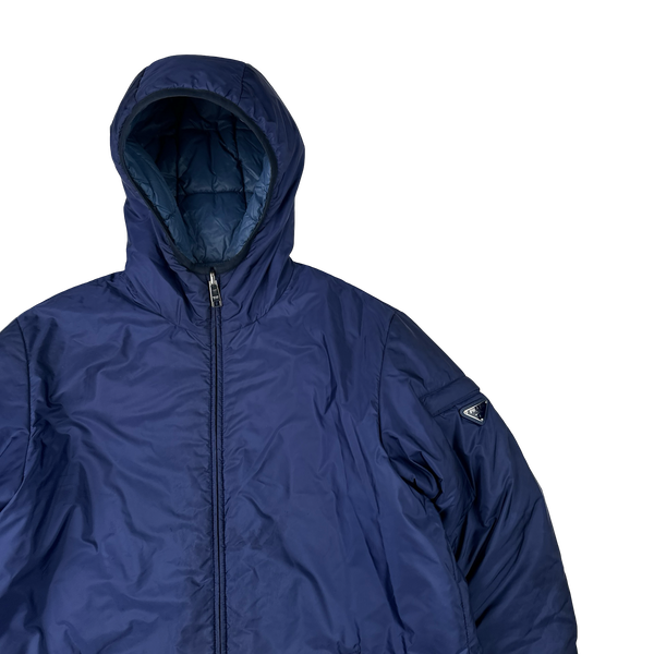 Prada Blue Reversible Triangle Tab Zipped Puffer Jacket - XL