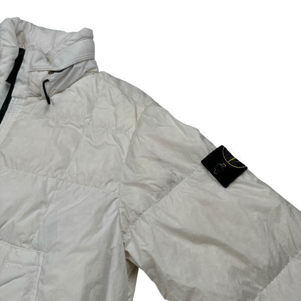 Stone Island White Garment Dyed Crinkle Reps Puffer Jacket - Medium