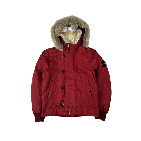 Stone Island 2015 Silver Sherling Liner Coyote Fur Hood David TC Jacket - Small