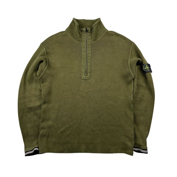 Stone Island 2004 Khaki Cotton High Neck Pullover - Medium