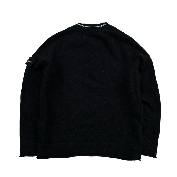 Stone Island Black Lambs Wool Crewneck Knitted Jumper - Large