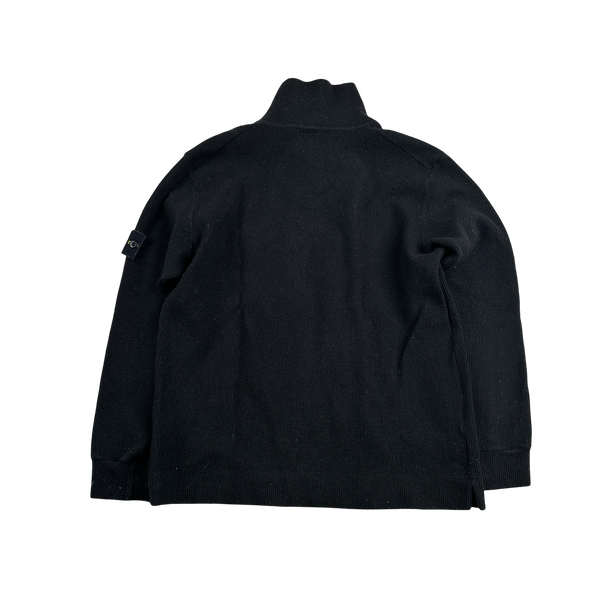 Stone Island 2001 Navy Wool Blend Vintage Ribbed High Neck Jumper - Medium