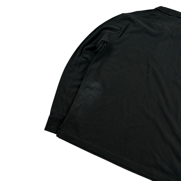 Stone Island 2005 Charcoal Longsleeve Cotton Embroiderd Compass Polo Top - XL