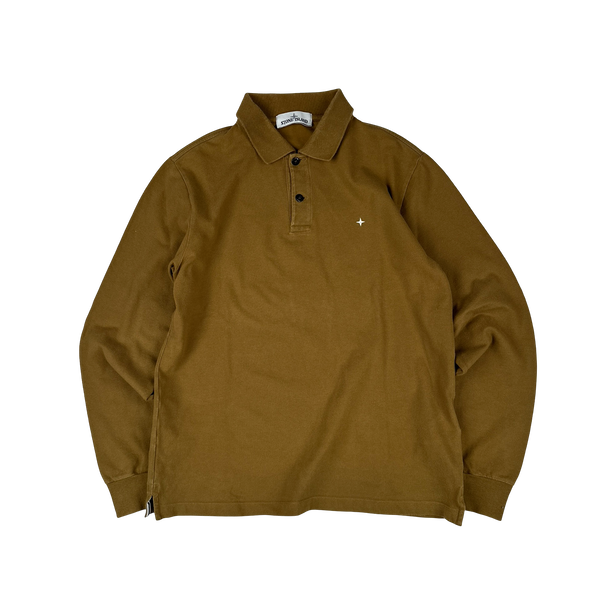 Stone Island 2019 Khaki Stellina Long Sleeve Cotton Polo Shirt - Large