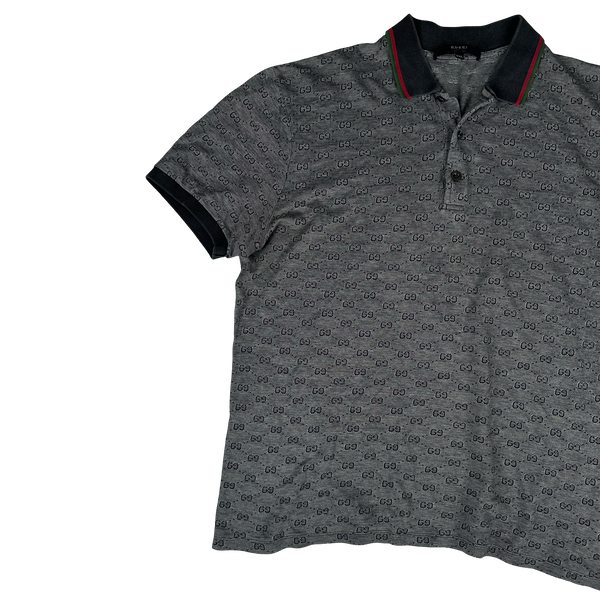 Gucci Monogram Stripe Collar Short Sleeve Buttoned Polo Shirt - Small