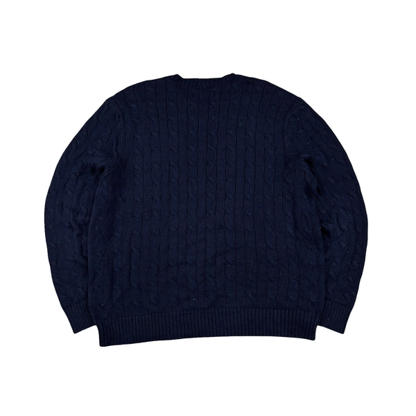 Ralph Lauren Navy Cotton Cable Knit Crewneck Jumper - XL