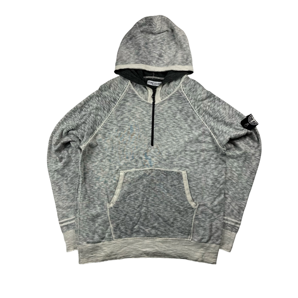 Stone Island 2008 White Cotton Marl Reverse Dyed Zipped Hoodie - XL