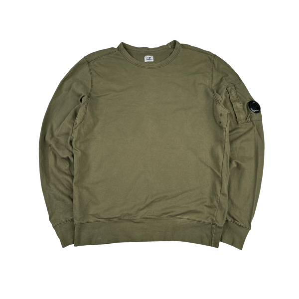 CP Company Khaki Cotton Lens View Crewneck Jumper - Large