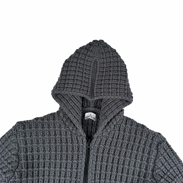 Stone Island 2024 Grey Virgin Wool Thick Knit Hooded Jumper - XXL