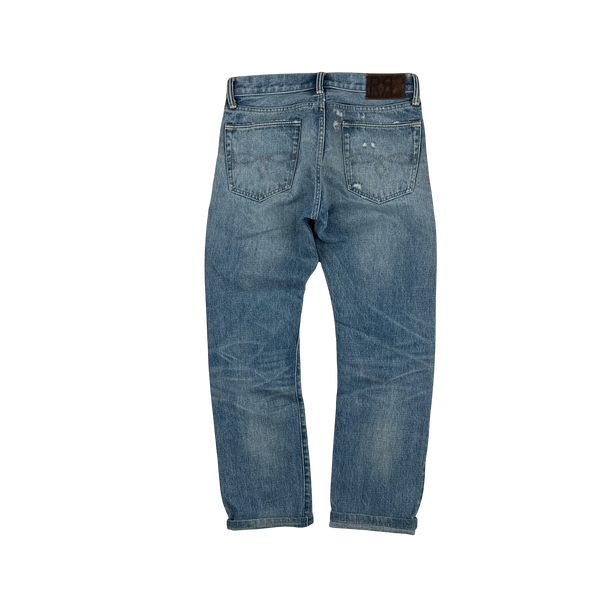 RRL Selvedge Denim Light Wash Ripped Jeans - Small