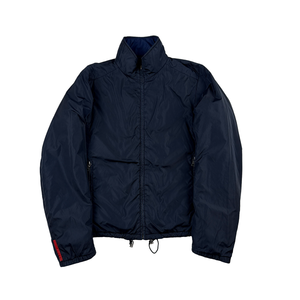Prada Blue Reversible Red Tab Zipped Jacket - Medium
