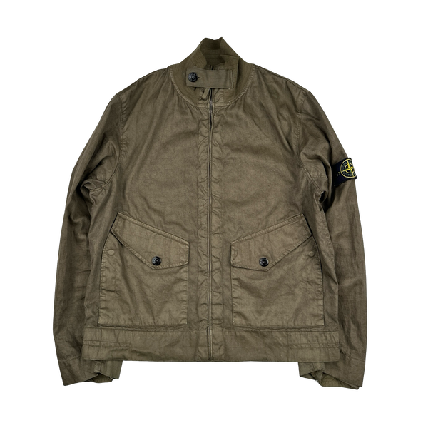 Stone Island 2002 Khaki Lino Flax Blend Zipped Bomber Jacket - Medium