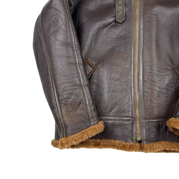 Shearling Lined Aviator Pilot Thick Leather Vintage Jacket - XL