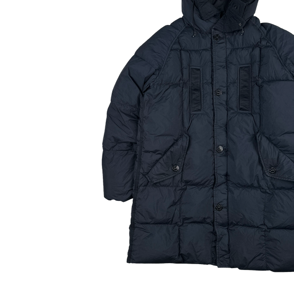 Stone Island 2019 Navy Garment Dyed Crinkle Reps Dual Hood Parka Jacket - Small