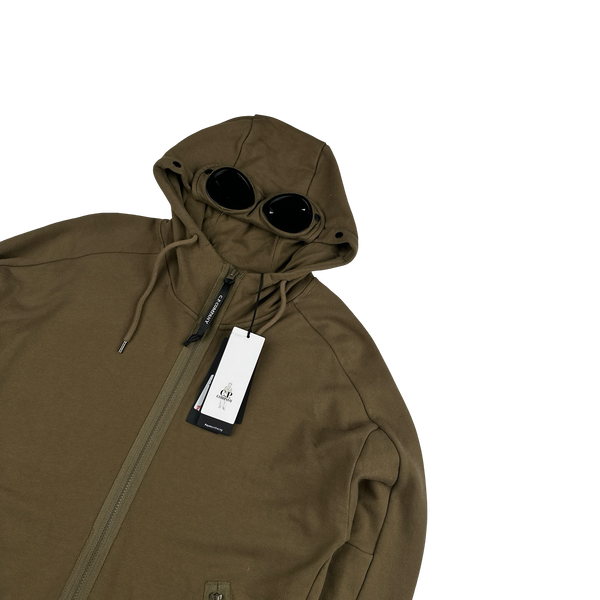 CP Company Khaki Goggle Cotton Zip Up Hoodie - Large