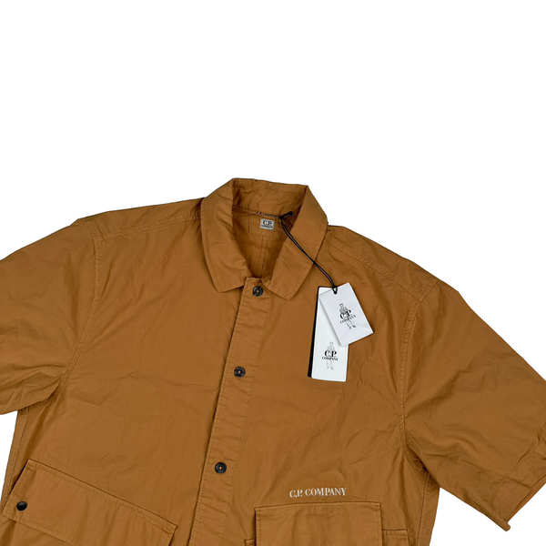CP Company Orange Popeline Short Sleeve Spellout Shirt - Large - XL