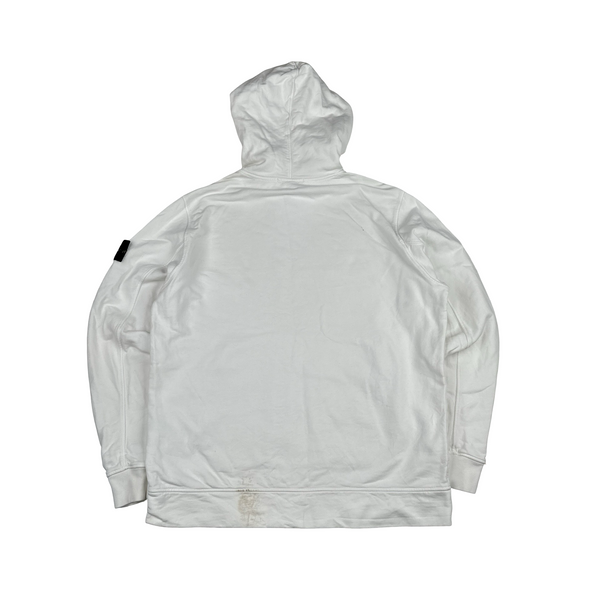 Stone Island 2021 White Contrast Piping Pullover Hoodie - Large