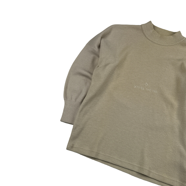 Stone Island 2000 Beige Spellout Cotton Crewneck Jumper - Medium