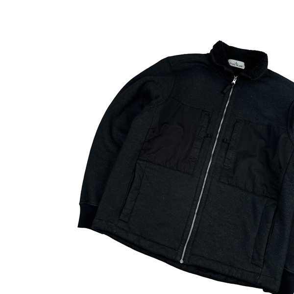 Stone Island 2023 Black Teddy Fleece Zipped Jumper - Medium