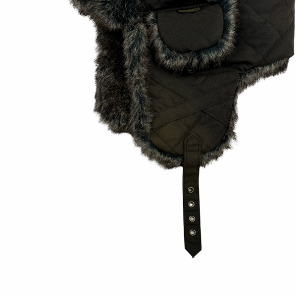 Barbour Khaki Faux Fur Waxed Ushanka Hat - Large