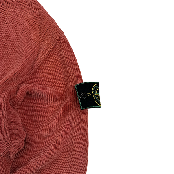 Stone Island 90s Salmon Pink Knitted Chenille Green Edge Crewneck Pullover - XL