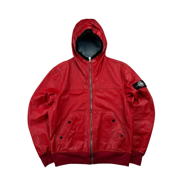 Stone Island 2010 Rare Crimson Red Leather Reversable Jacket - XL