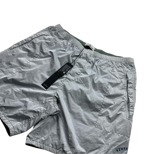 Stone Island 2023 Blue Prismatico Ripstop Reflective Spellout Shorts - 36", 34", 30"