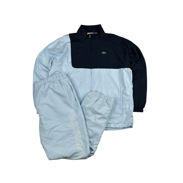 Supreme X Lacoste Baby Blue Colour Block Spellout Tracksuit Set - XL