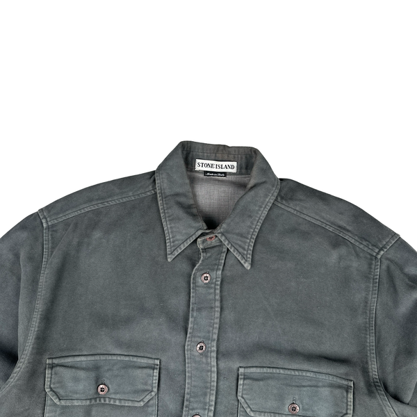 Stone Island 1996 Green Edge Thick Grey Fleece Shirt - Medium