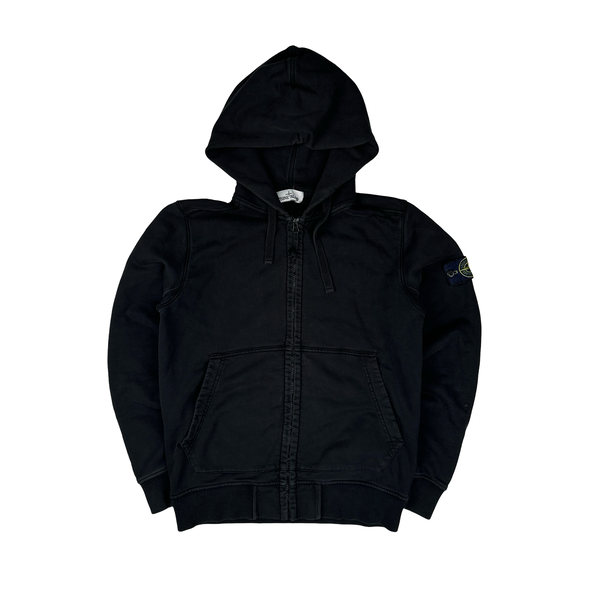 Stone Island Black Cotton Zipped Hoodie - Medium